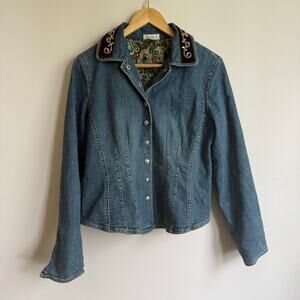Y2K Vintage Embellished Fitted Denim Jacket With Paisley Lining Size S